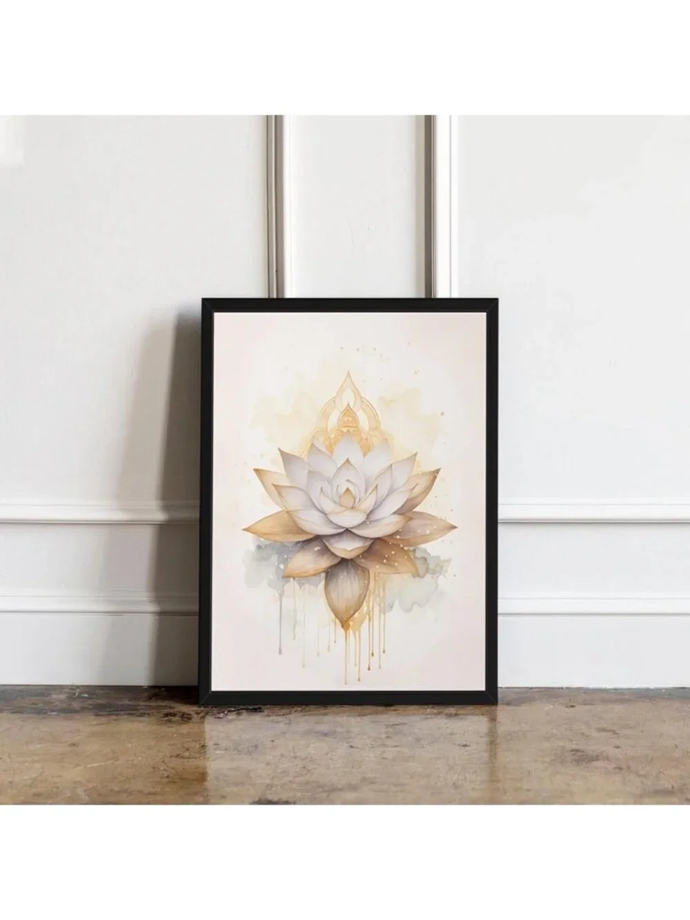 Set of 3 Modern Tree of Life Wall Art, Gold Lotus Zen Canvas Decor, Abstract Yin